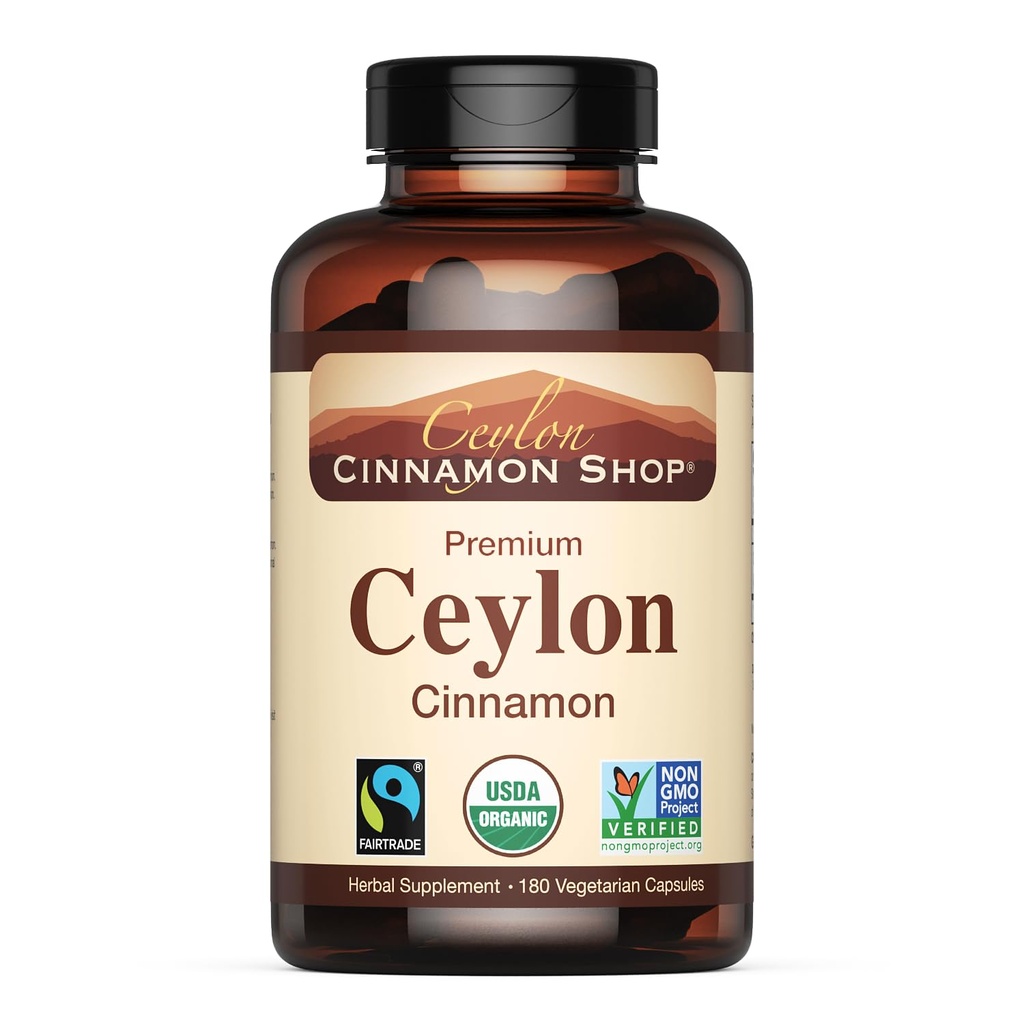 Ceylon Cinnamon Shop Organik Ceylon Cinnamon (% 100 sertifikalı) Tamam, 180 Capsules, 3 Ay Supply
