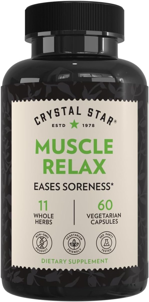 Crystal Star Muscle Relax (60 Κάψουλες) – Herbal Relief from Sore Musles, Cramps & Spasms – Βαλεριάνα Root, Τζαμάικα Dogwood & Cramp Bark - Μη ΓΤΟ