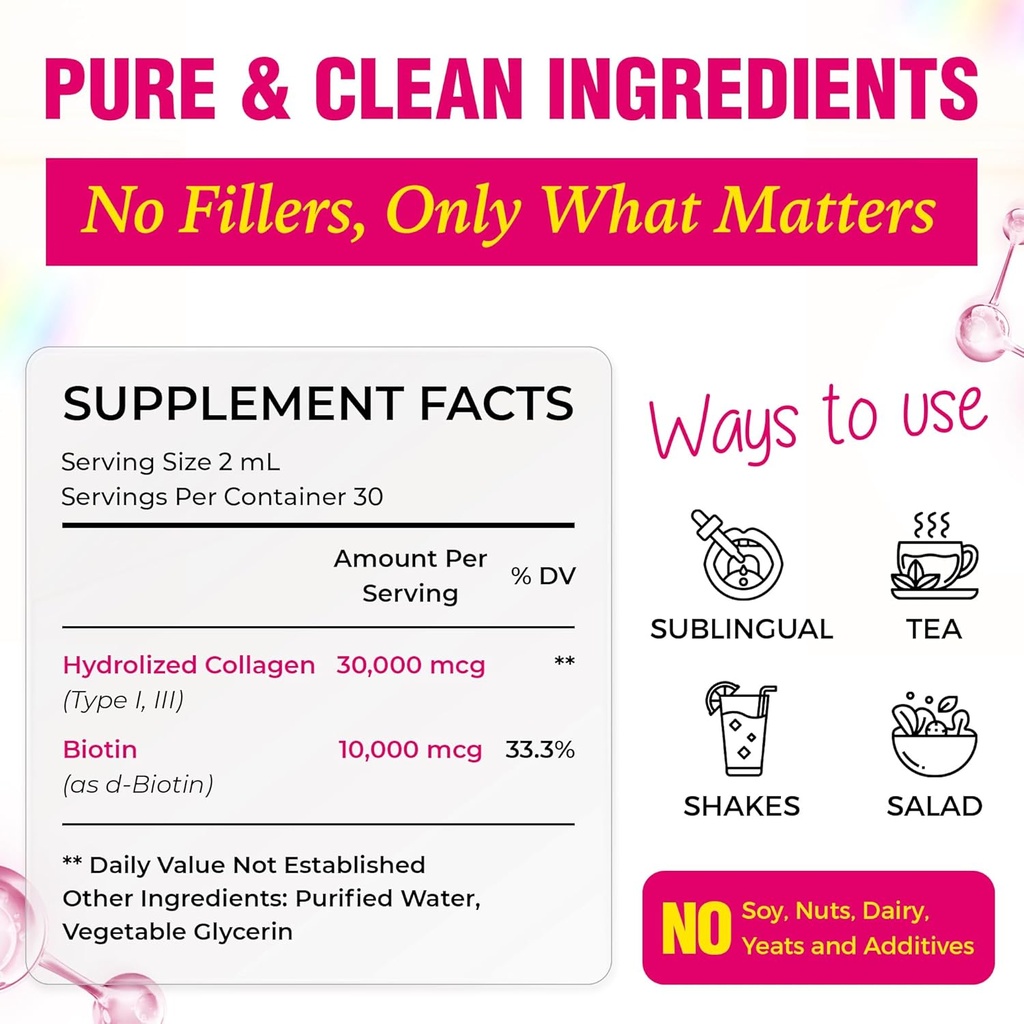 Υγρό κολλαγόνο & Βιοτίνη, 2 Fl Oz (πακέτο των 2), 40000 mcg για τα νύχια του δέρματος των μαλλιών, βιταμίνη Β7 Υδρολυμένο συμπλήρωμα κολλαγόνου για τις γυναίκες, Βιοδραστική μορφή, Χωρίς ζάχαρη, άρωμα βατόμουρο