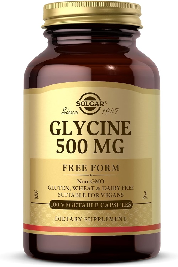 Solgar Glycine 500 mg - 100 κάψουλες λαχανικών - Μη ΓΤΟ, Vegan, Χωρίς γλουτένη, Χωρίς γαλακτοκομικά, Kosher - 100 Σερβιέτες