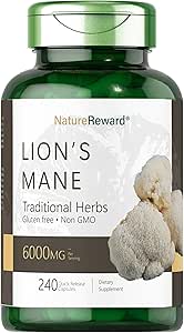 Mane 6000MG του Λιονταριού, προάγει τη διανοητική σαφήνεια, εστίαση και μνήμη, συμπλήρωμα μανιταριών, χωρίς γεύση, 240 κάψουλες