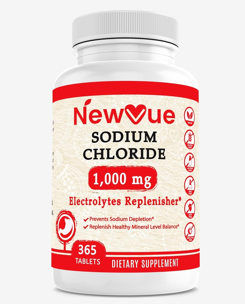 sodyum Chloride 1000 mg, 365 Tablet - Salt Tabletler, Non-GMO, Gluten Free - Electrolytes ile İçilir