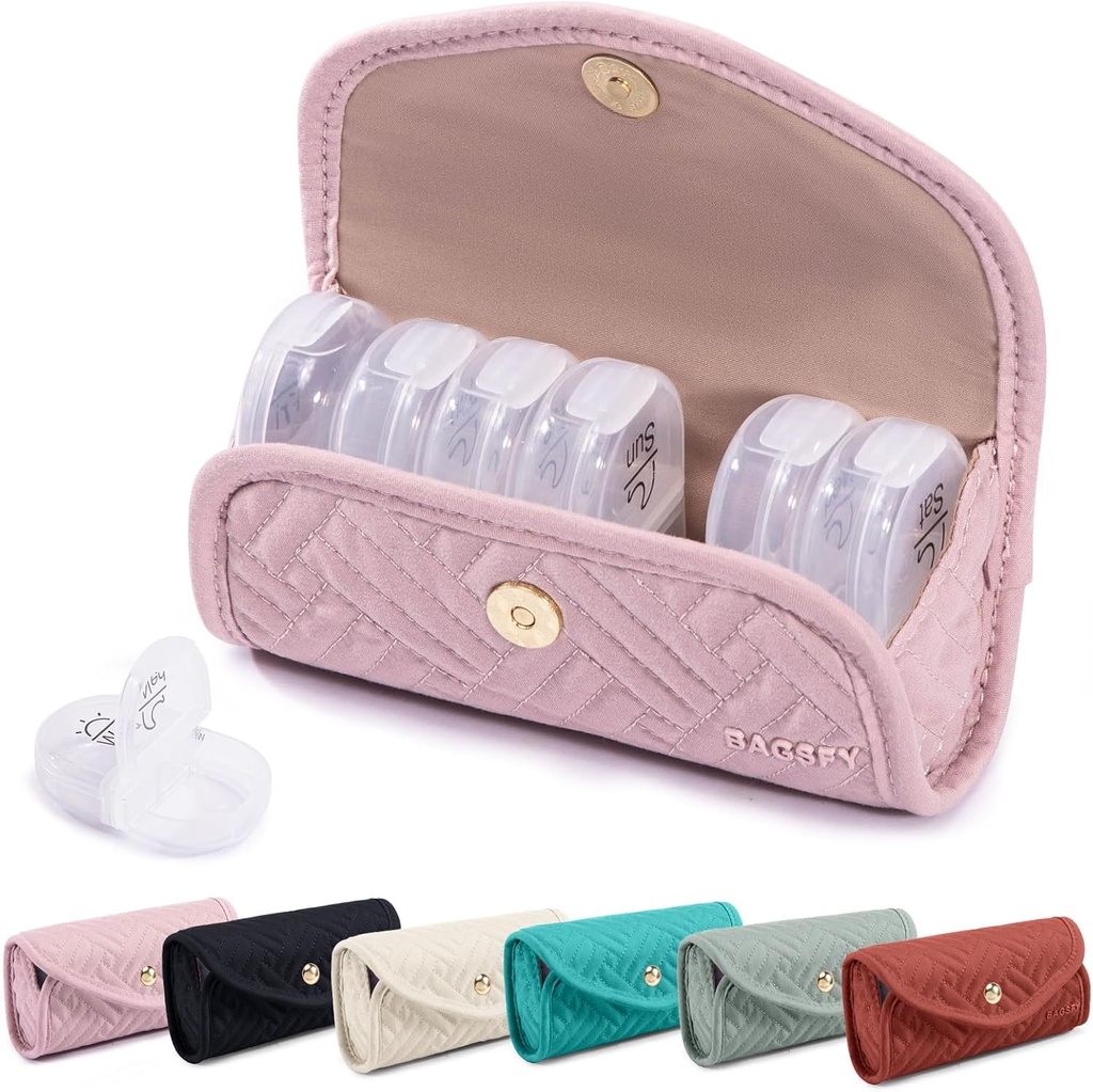 BAGSFY Weekly Pill Organizer 2 Times a Day in a Cute Fabric Pill Case, Medicine Bag, AM PM Pill Box 7 Day, Portatif İlaç Piller Seyahat Davası, Vitaminler, Fish Oils, Supplements.