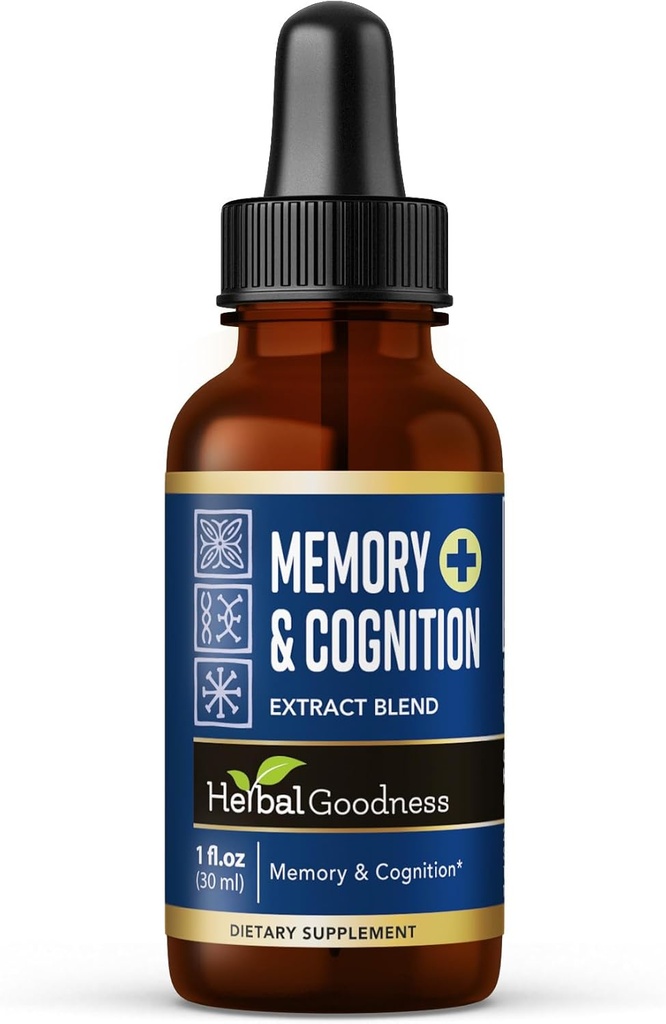 Herbal Goodness Memory & Cognition Liquid Extract 1oz – Organik Memory Aid, Energy Boost, Immune Support, Natural Brain ATM with Ginkgo Biloba & Bacopa Monnieri