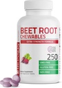 Bronson Beet Root Chewables 2000 MG, Grape Flavored - Extra Strength 2000 MG Per Serving Circulation Support Heart Health & Stamina, Non-GMO, 250 Vegetarian Grape Flavored Chewable Tables