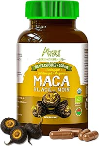 Black Maca Root Capsules l Organic Vegan Pills l 1500 mg per Service l Natural Energy Branson l Adaptogen Function l Non GMO ve Gluten Free l Andes