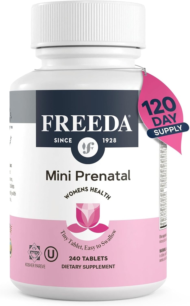 FREEDA Mini Προγεννητική Βιταμίνη - Kosher Προγεννητικά - Tiny Easy to Swallow Tablets - Προγεννητικές Βιταμίνες με Σιδήρο, Προγεννητικό Φολικό Οξύ/Φολικό, Βιταμίνη D - Pre Natal Multivitamin για Έγκυες Γυναίκες (240)