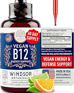 Vegan Vitamin B12 Liquid - Max Strength Methylcobalamin B12 Sublingual 5000 mcg - Fast Absorbing Supplement for Mood, Memory and Energy Support - Non-GMO, Gluten-Free, Citrus Flavor B 12 Drops, 2oz