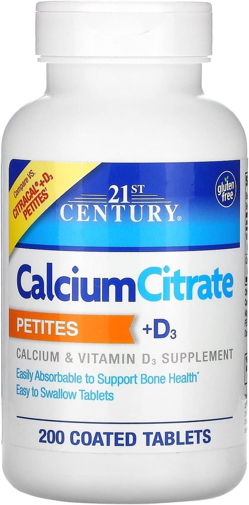 21st Century Food Citrate Petites + D3 Kaplamalar - 200 Tablet, 4 Paket