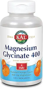 KAL® Magnezyum Glycinate 400 mg | Chelated Magnezyum Supplement | High Abors, Gentle Digestion | Sugar Free Natural Orange Flavor | 120 Chewables