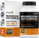 RENEW ACTIVES Mushroom Complex 2 Capsules per Serving – 10 Mushroom Blend with Antioxidants for Immune Health & Wellness – Supports Overall Vitality & Long-Term Wellness –Made in Canada - 120 Capsules
