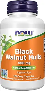NOW Συμπληρώματα Τροφίμων, Black Walnut Hulls (Juglans nigra) 500 mg, συμπλήρωμα βοτάνων, 100 κάψουλες Veg