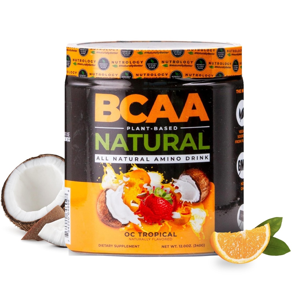 Nutrology BCAA Natural - Plant based BCAA Toz, Orange Coconut Flavor, Optimized 2:1:1 Karşılaştırma & Post Workout Recovery, Vegan, Gluten-Free, Non-GMO, 30 Hizmetler