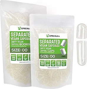 XPRS Nutra Vegan Size 00 Separated Capsules - 1000 Count Premium Empty Capsules Separated in Bags - 00 Pills Empty for DIY Supplement Filling (Aqua)