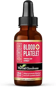 Herbal Goodness Papaya Leaf Blood Platelet Liquid Supplement - Sıvı Tincture 1oz - Doğal Kan Yaylası Boost & Immune Support, Bone Marrow - Blood Cleanse Formula - ABD'de Yap