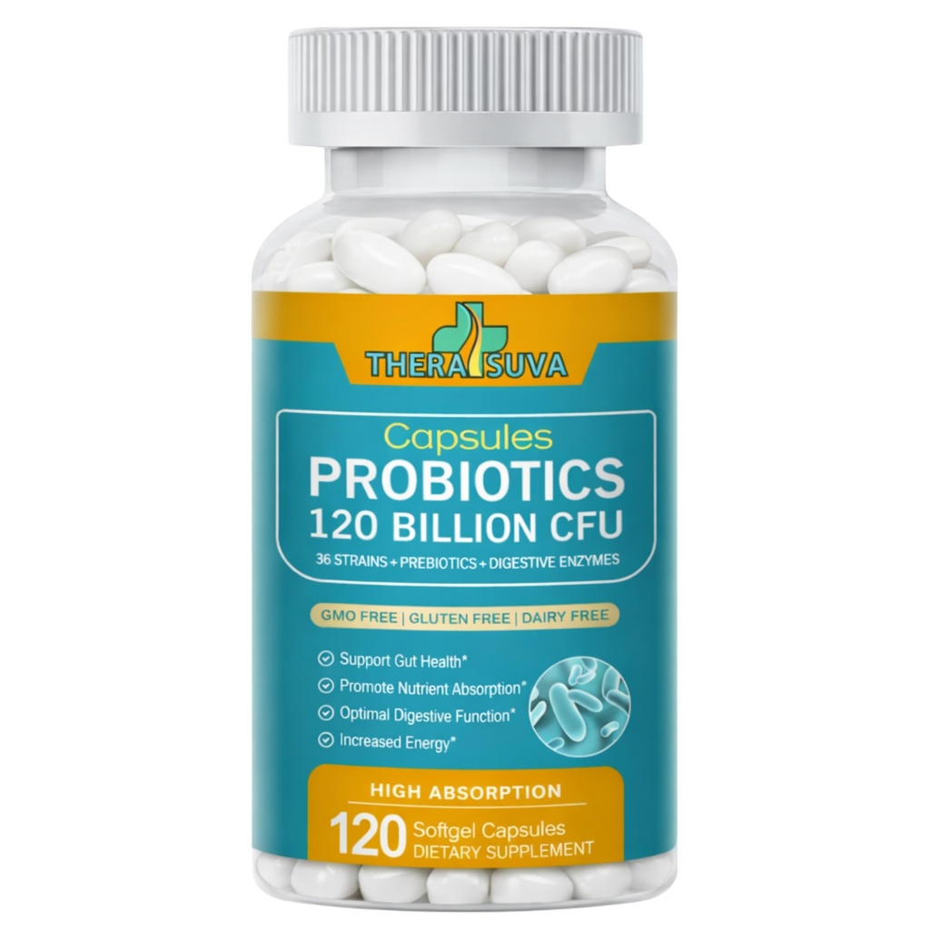Probiyotiks 120 Milyar CFU-36 Strains + Organik Prebiyotiks + Natural Whole Food Supplement for Ultimate Gut Health Support- 120 Softgels, 60 Day Supply