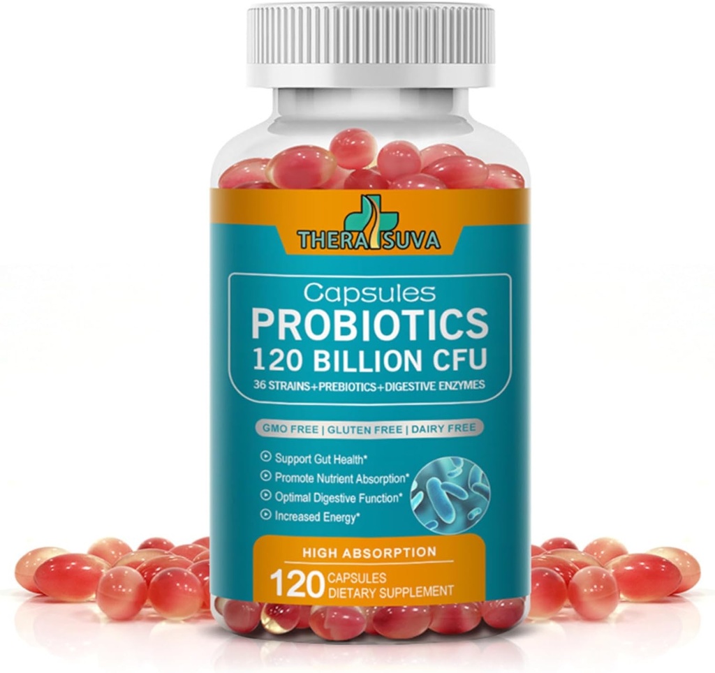 Probiyotiks 120 Milyar CFU-36 Strains + Organik Prebiyotiks + Natural Whole Food Supplement for Ultimate Gut Health Support- 120 Softgels, 60 Day Supply