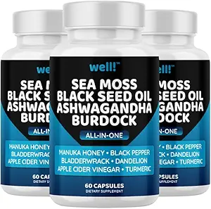 Sea Moss 3000, Black Seed Oil 2000, Ashwagandha 1000, Bladderwrack, Maca Turmeric - Μέλι Μανούκα, Dandelion & Μαύρο πιπέρι, Super Antioxidants συμπλήρωμα,180