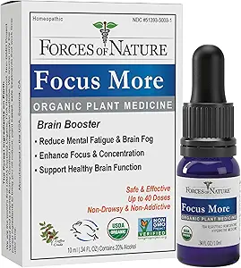 Nature Organic, Natural Focus More Brain Health Support with Dandelion & Wild Lettuce, Sublingual Tincture Helps Support Memory, Concentration, Non-GMO, 0.34 Fl Oz