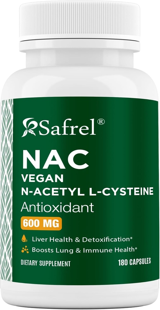 Καψάκια Safrel N- Acetyl- L- Cysteine (NAC), 600mg, 180 Count, Αναπνευστικό, Ανοσοποιητικό, Ηπατική Υγεία Ισχυρή αντιοξειδωτική Υποστήριξη, Free-radicals, Εύκολο στην Απορρόφηση, Μη ΓΤΟ, Χωρίς Γλουτένη