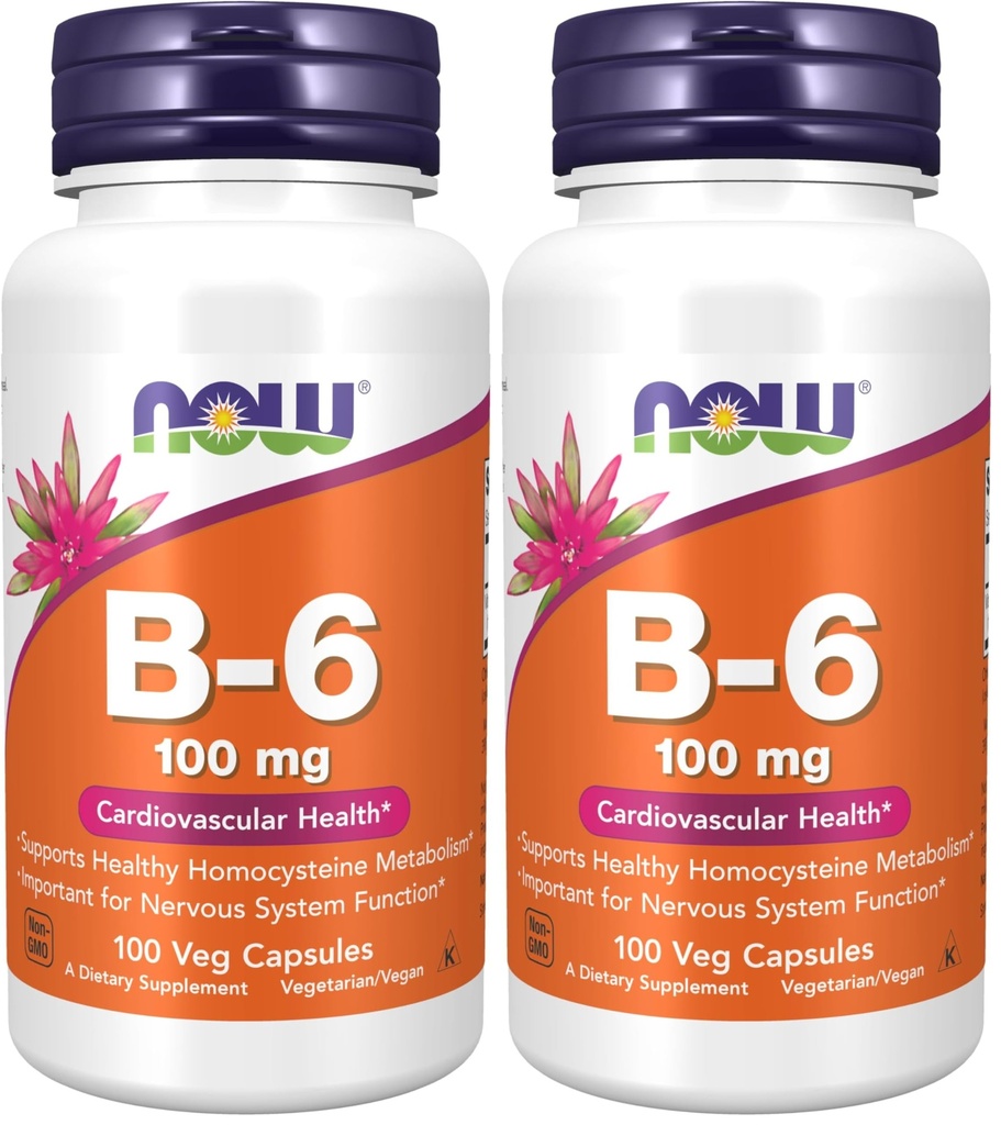 ŞİMDİ Tamamlar, B-6 (Pyridoksie HCl) 100 mg, Cardiovascular Sağlık*, 100 Veg Capsules (Pack of 2)