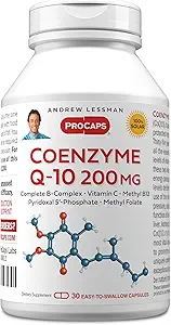 ANDREW LESSMAN Συνένζυμο Q-10 200 mg 30 Κάψουλες - Απαραίτητη για την παραγωγή ενέργειας και βέλτιστη βασική λειτουργία οργάνων, αντι-αξιωτική υποστήριξη, εξαντλημένη από τη γήρανση, Plus B-Complex. Εύκολο να καταπιείτε κάψουλες