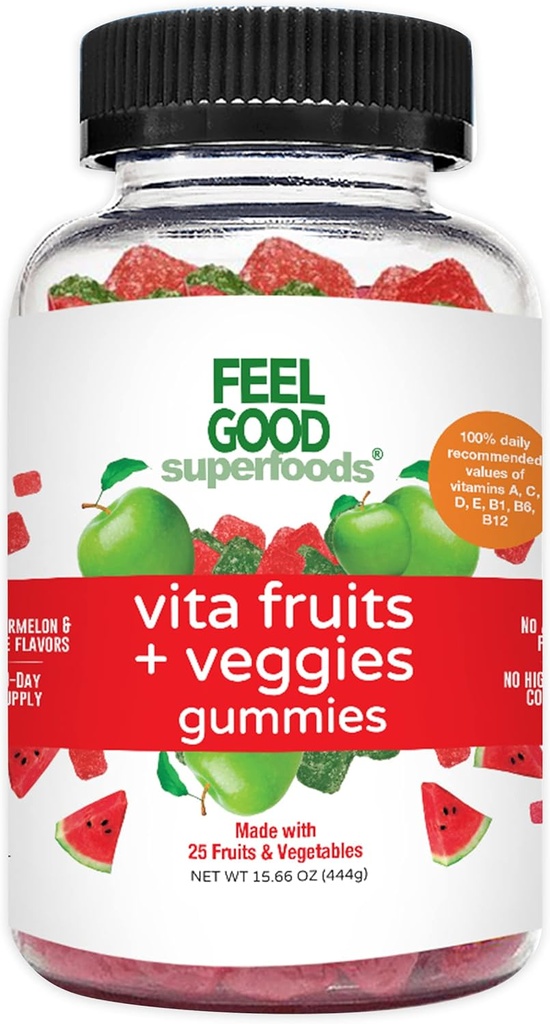 Güzel Superfoods Vita Meyveleri ve Veggies Supplements, Multivitamin Meyve ve Sebze Gummies, 25 Meyve ve Sebze, Sumelon ve Apple Flavors, Vegan, Non-GMO, 60 Count