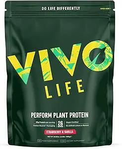 Vivo life Perform Plant Protein Powder - Pea & Hemp Protein Blend με BCAA (34,85 oz, Φράουλα & Βανίλια)