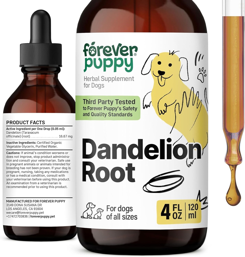 Köpekler için sonsuza dek Puppy Dandelion Root Drops - Büyük, Orta ve Küçük Köpekler için Sıvı Canlı Sağlık Supplement - Liver Cleanse Detox Drops w/Dandelion Root Extract - 4 oz