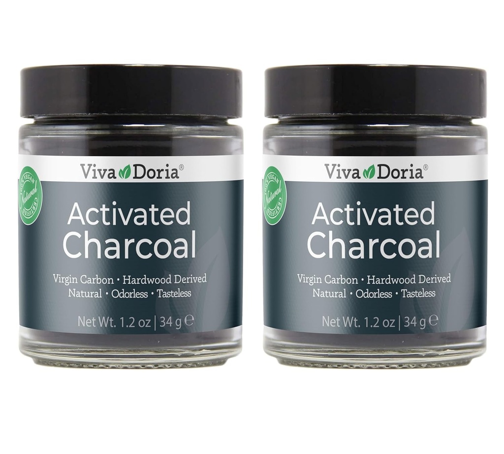 Viva Doria Aktif Charcoal Toz, Hardwood Derived, Yiyecek Grade, 1.2 Oz Glass Jar (2 Pack)