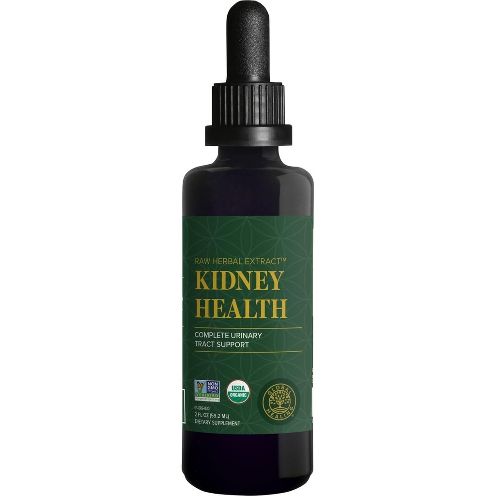 Global Healing USDA Organic Kidney Health with Cranberry & Hydrangea - Υγρό συμπλήρωμα καθαρισμού νεφρών & λίθων διαλύτης για την υγεία ούρων - Detox & Repair Formula για τον έλεγχο της ουροδόχου κύστης - 2 FL Oz