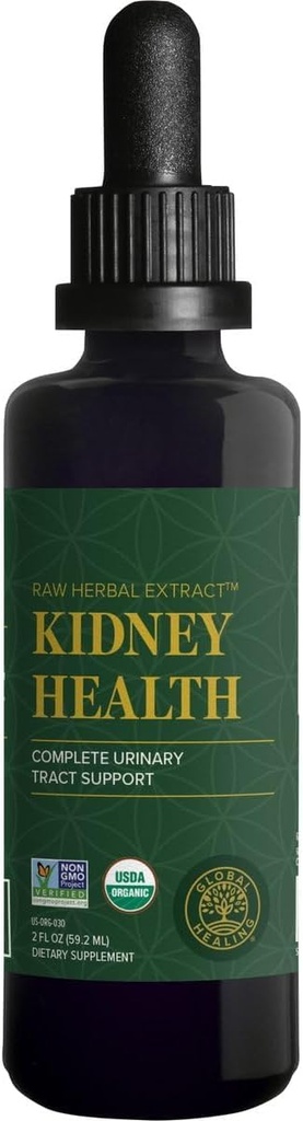 Global Healing USDA Organic Kidney Health with Cranberry & Hydrangea - Kidney Cleanse Liquid Supplement & Stones Urinary Health - Detox & Tamir Formula for Bladder Control - 2 Fl Oz Oz