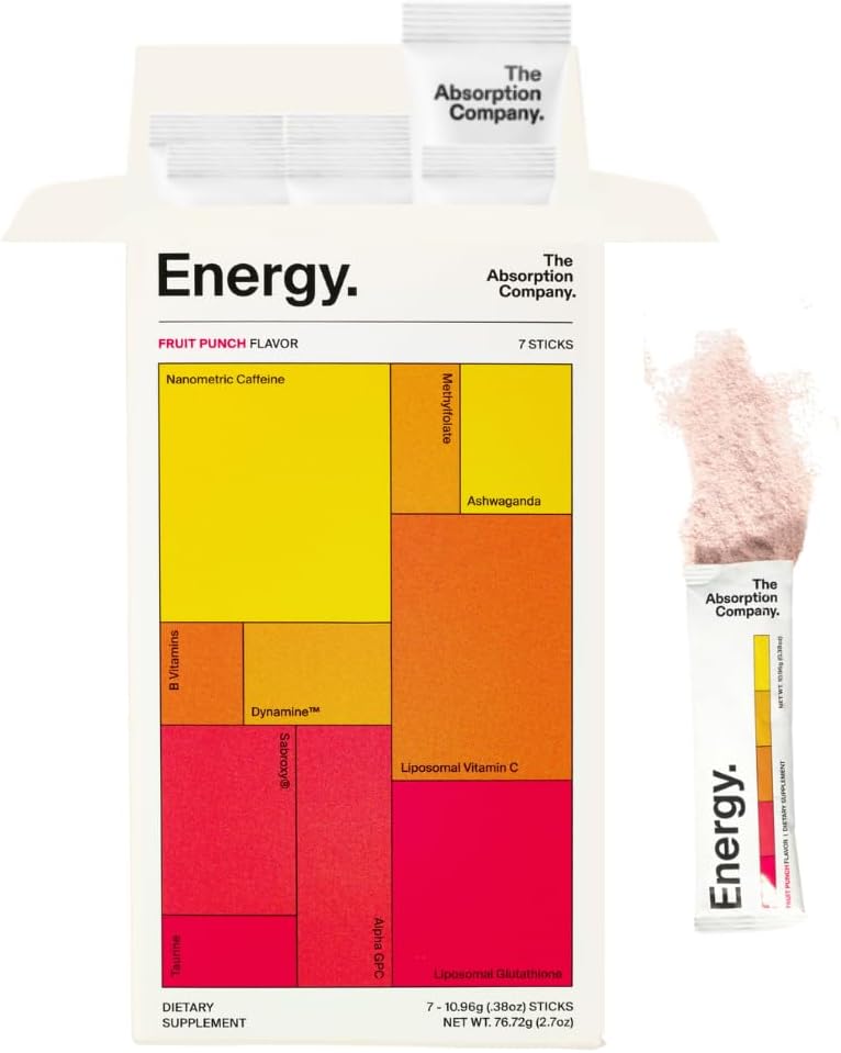Η Απορρόφηση Εταιρεία Ενεργειακά Ποτό Powder Mix Packets – Καθαρή Ενέργεια Booster για την υποστήριξη της εγρήγορσης με 150mg Φυσική καφεΐνη & βιταμίνη C – Fruit Punch Γεύση, 7 Sticks
