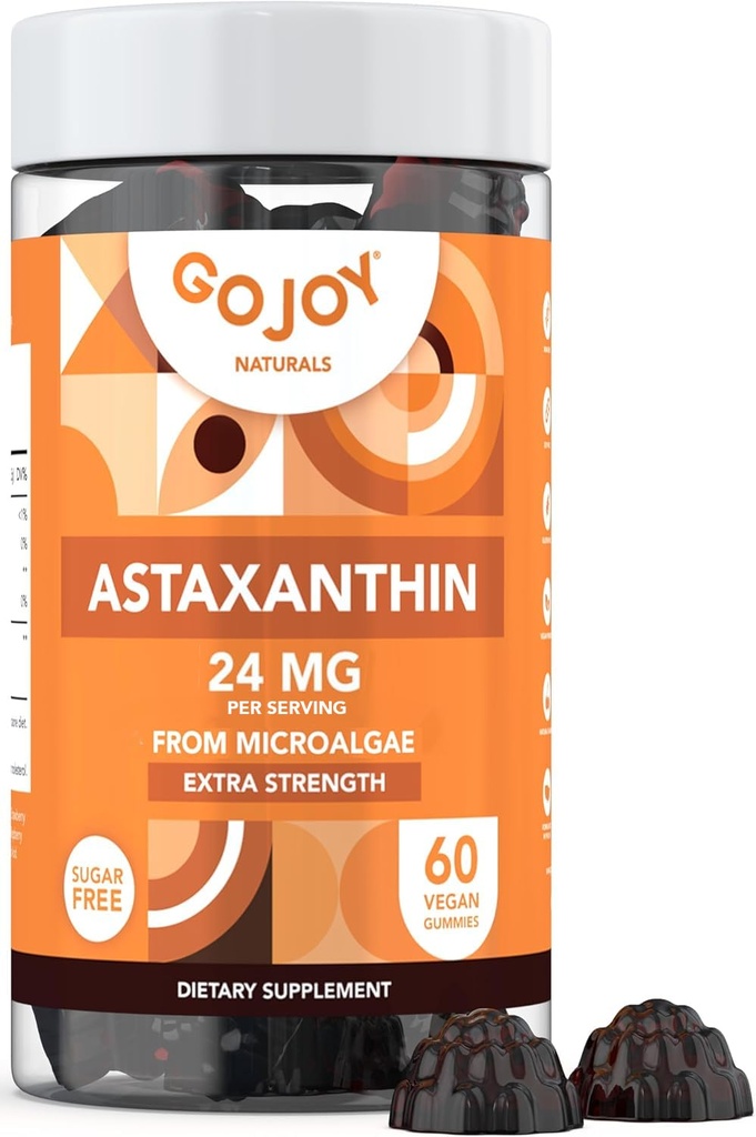 GOJOY NATURALS Astaxanthin Gummies 24mg – Yüksek Potency Antioksi Supplement – Skin, Eye & Immune Wellness Desteği – Vegan, Sugar-Free, Non-GMO, Gluten-Free, Soy-Free – 60 Gummies