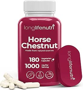 LongLifeNutri Horse Chestnut Extract 500 mg - 180 Vegetarian Capsules, Daily Wellness & Circulation için Organik Supplement, 3Month Supply, GMP sertifikalı, ABD'de Yapılan