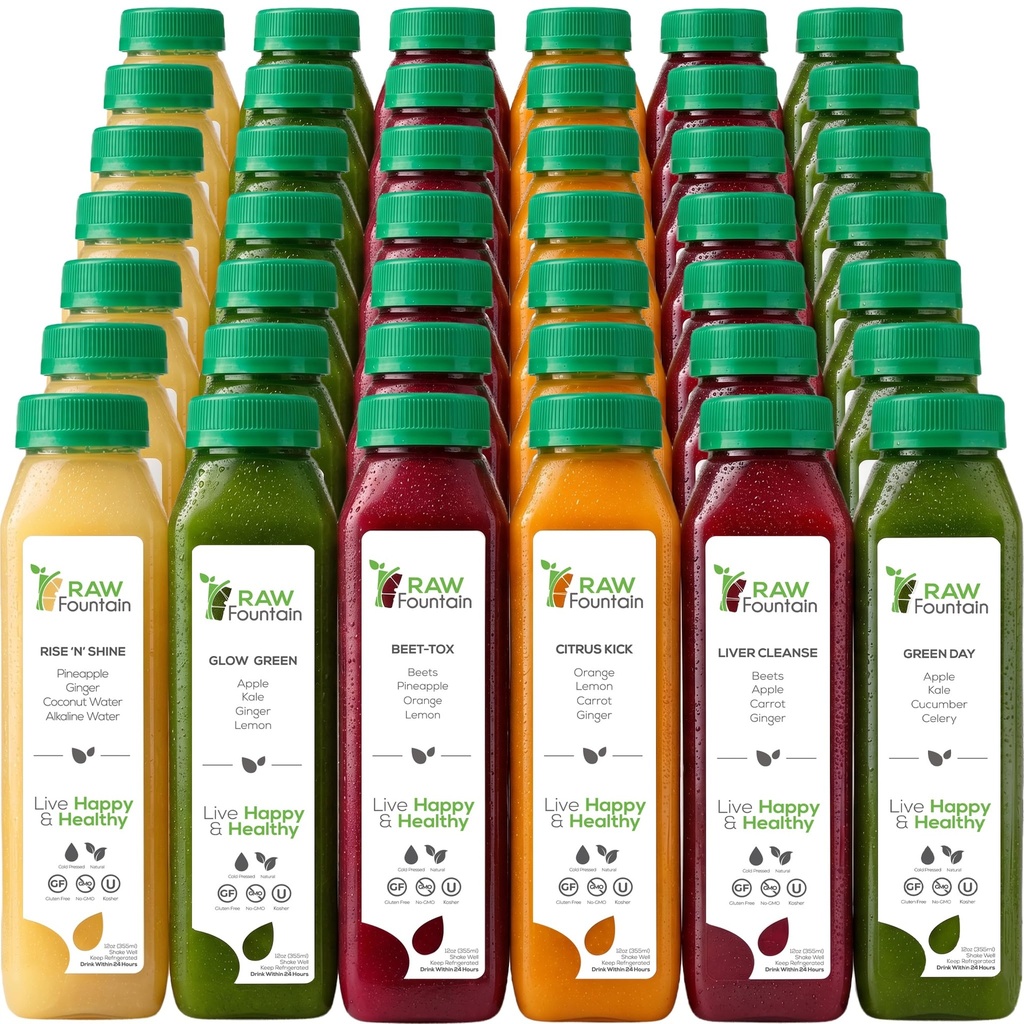 7 Day Juice, Raw Fountain, All Natural Raw Detox Cleanse, Body Rest için Juicing, Cold Pressed Juice Fast, Great Way to Jumpstart a sağlıklı Diyet, 42 Şişe 12oz, 7 Ginger Shots