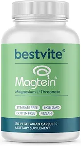 BESTVITE Magtein Magnezyum L-Threonate Capsules - 2000 mg (120 Vegetarian Capsules) - Patentli ve Bio kullanılabilir Magnezyum - No Stearates - No Fillers - Vegan - Non GMO - Gluten Free