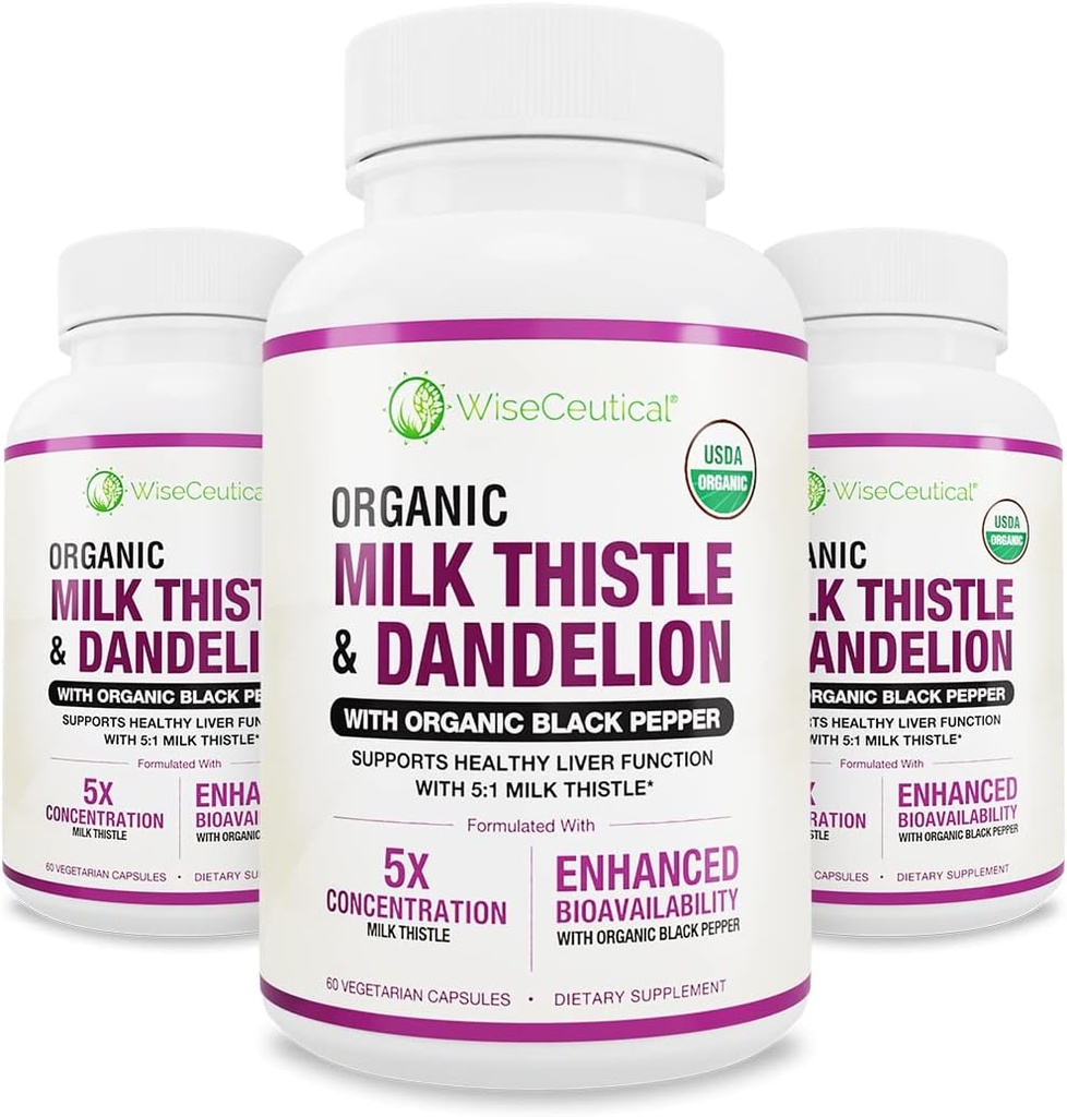 Max Abxia USDA Organik Süt Butle Potent 5:1 Yoğun Ekstraksiyon (2000 mg Strength) & Organik Dandelion Root | Silymarin Anti Flavonoid | Liver Support Supplement (60 Kont)