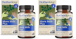 Motherlove More Milk Plus (60 Liquid caps 2 Pack) Fenugreek-Based Lactation Supplement to Support Breast Milk Supply—Non-GMO, Organic Herbs, Vegan, Kosher