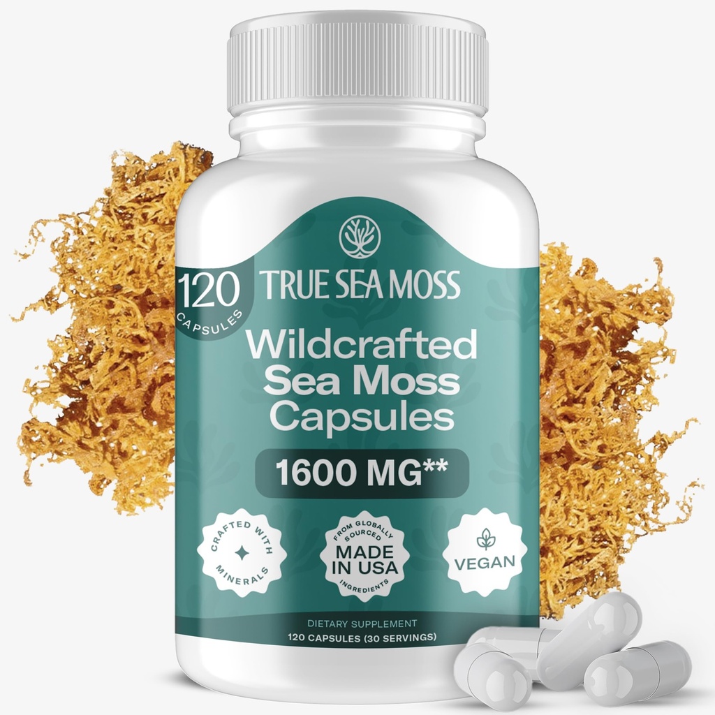 TrueSeaMoss Irish Sea Moss Κάψουλες - 120 Original Κάψουλες (1600mg) - Prebiotic Superfood - Ενισχύει Το ανοσοποιητικό & πεπτικό σύστημα - υγιές δέρμα, Keto Detox, Gut, Κοινή Υποστήριξη