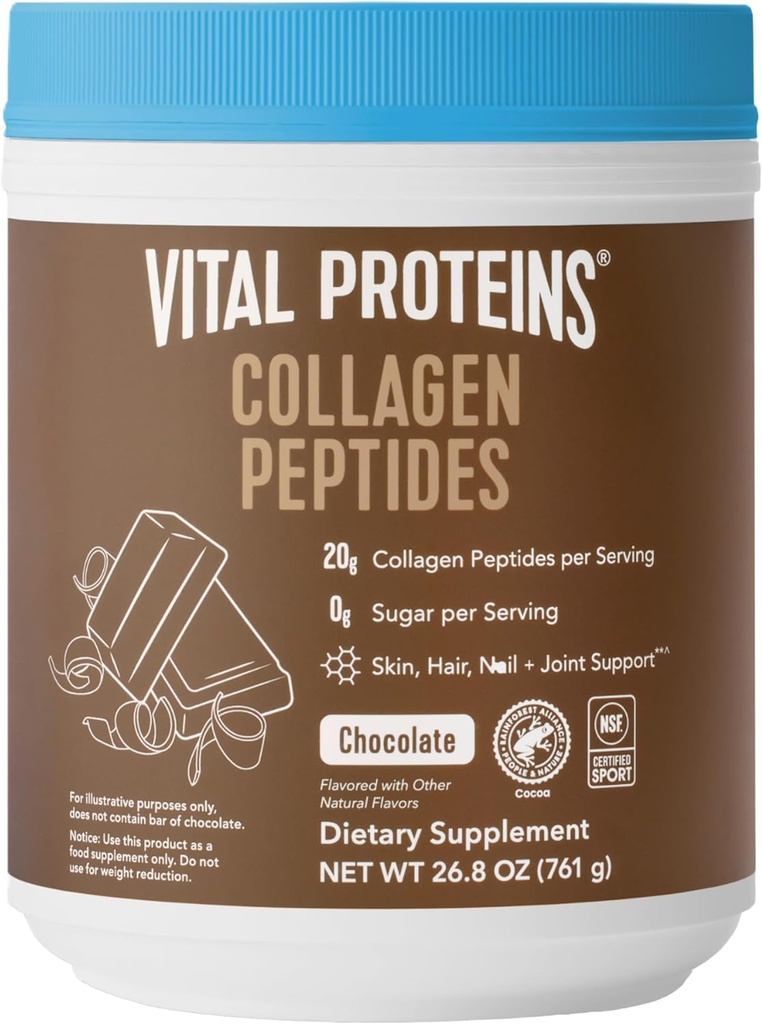 Ζωτικές πρωτεΐνες Collagen Peptides συμπλήρωμα σκόνης, Hydrolyzed Collagen για το δέρμα, τα μαλλιά, νύχια & αρθρώσεις, σοκολάτα, 28 εξυπηρετούν