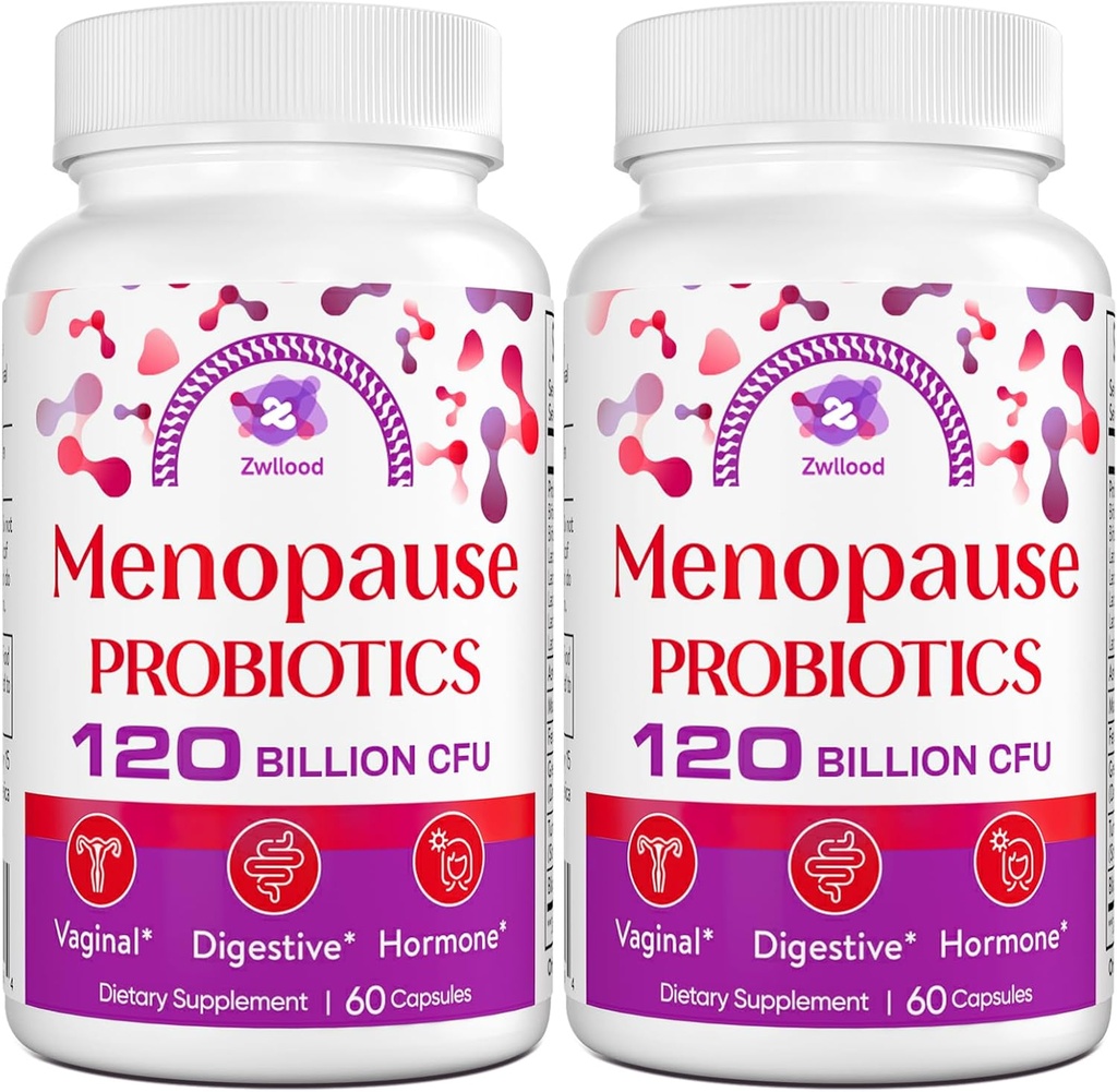 Kadınlar için 120 milyar CFU Probiyotikler, Menopause Hot Flashes, Night Sweats, Mood Swings ve Hormonlar - 120 Herbal Capsules