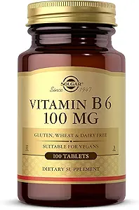 Solgar Vitamin B6 100 mg, 100 Tablets - Υποστηρίζει τον Ενεργειακό Μεταβολισμό, την Υγεία της Καρδιάς & το Υγιεινό Νευρικό Σύστημα - B Complex Supplement - Vegan, Gluten Free, Dairy Free, Kosher - 100 Servings