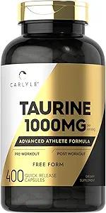 Carlyle Taurine 1000 mg Capsules | 400 Count | Free Form | Non GMO, Gluten Free Supplement Supplement