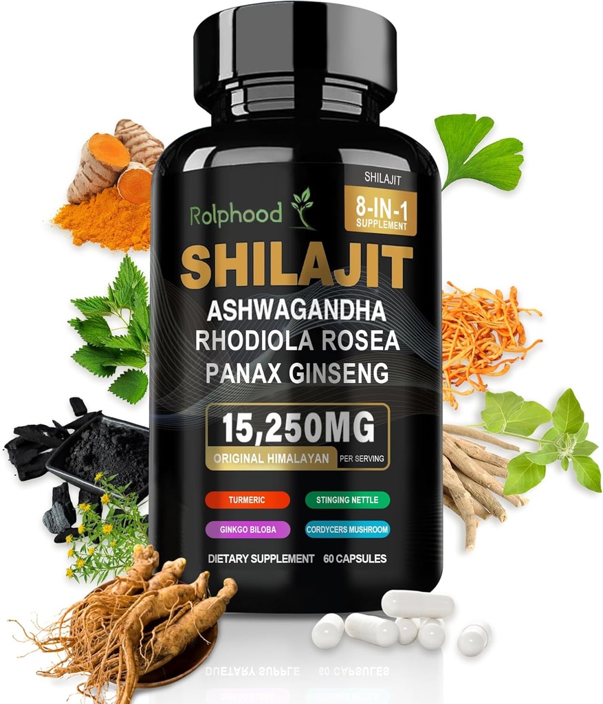 Erkekler / kadınlar için Shilajit - Pure Himalaya Organik,Shilajit Capsules with Ashwagandha,Supplements 60 Capsules Alternative to Wear,Drops & Gummies