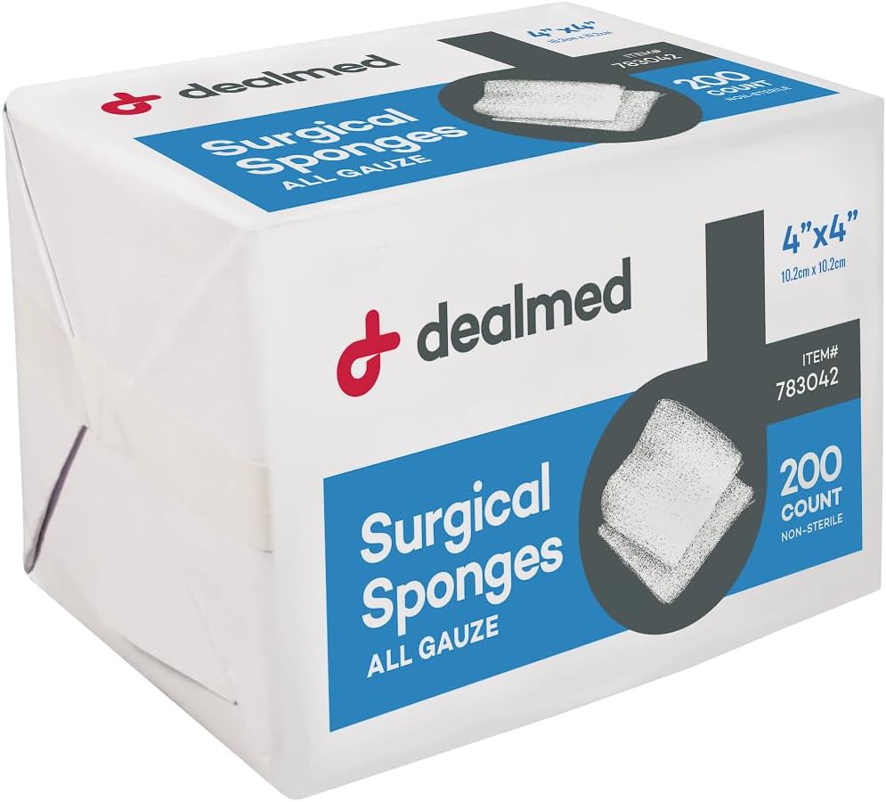 Dealmed 4" x 4" Cerrahi Sponges, 8Ply, Yara Bakımı için On-Woven Absorbent Gauze Sponges, First Aid Kits and Medical Olanaklar, 200 Count (Pack of 1)