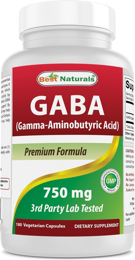 Best Naturals συμπλήρωμα GABA 750mg 180 κάψουλες λαχανικών, φυσικά βοήθεια ύπνου