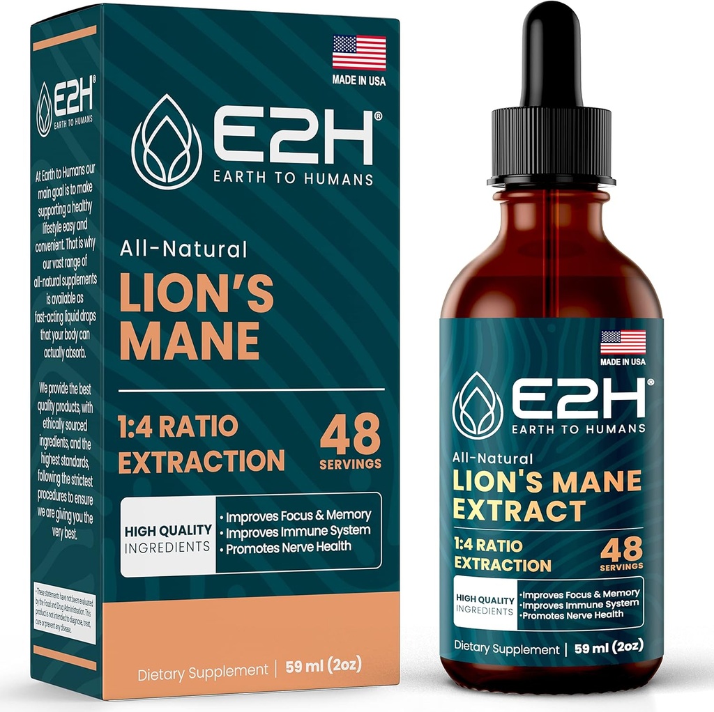 Lions Mane - Lions Mane συμπλήρωμα - Προάγει τη διανοητική σαφήνεια, τη μνήμη & εστίαση - Lions Mane υγρό για την ανοσοποιητική υποστήριξη - Mushroom Βάμμα - 2 Fl Oz από E2H