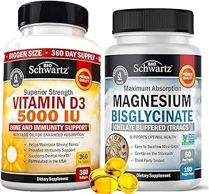 Yüksek Kuvvetli Vitamin D3 5000 IU 125 mcg (1 Yıl Supply) Plus High Abhidratörü Bisglycinate Capsules (2 Ay Supply)