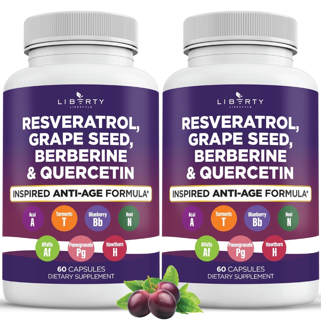 Resveratrol, Berberine, Grape Tohumksiyonu, Quercetin, Noni Extract, N-Acetyl Cysteine, Acai Extract - 2Pack